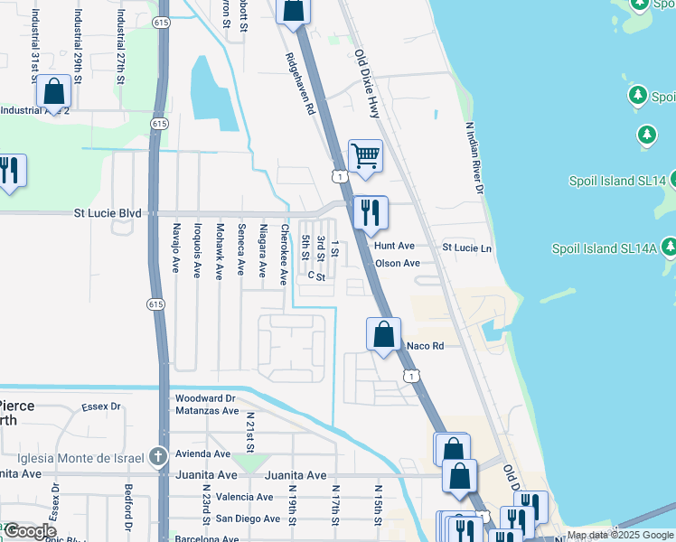 map of restaurants, bars, coffee shops, grocery stores, and more near 2601 U.S. 1 in Fort Pierce