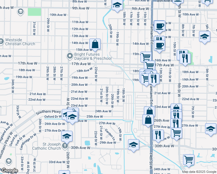 map of restaurants, bars, coffee shops, grocery stores, and more near 2005 20th Street West in Bradenton