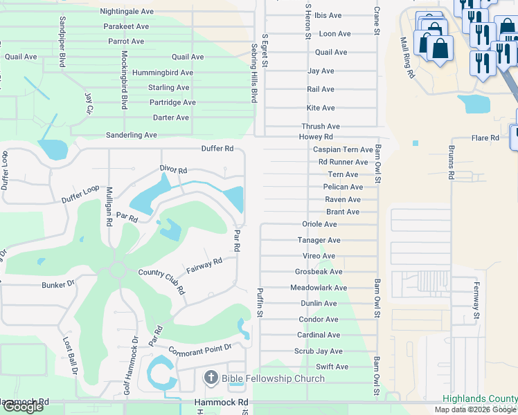 map of restaurants, bars, coffee shops, grocery stores, and more near 349 Brant Avenue in Sebring