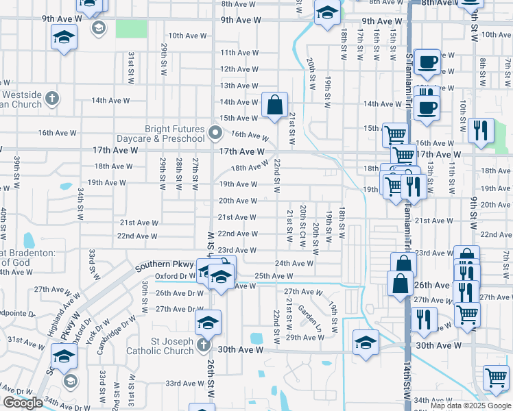 map of restaurants, bars, coffee shops, grocery stores, and more near 2321 20th Avenue West in Bradenton