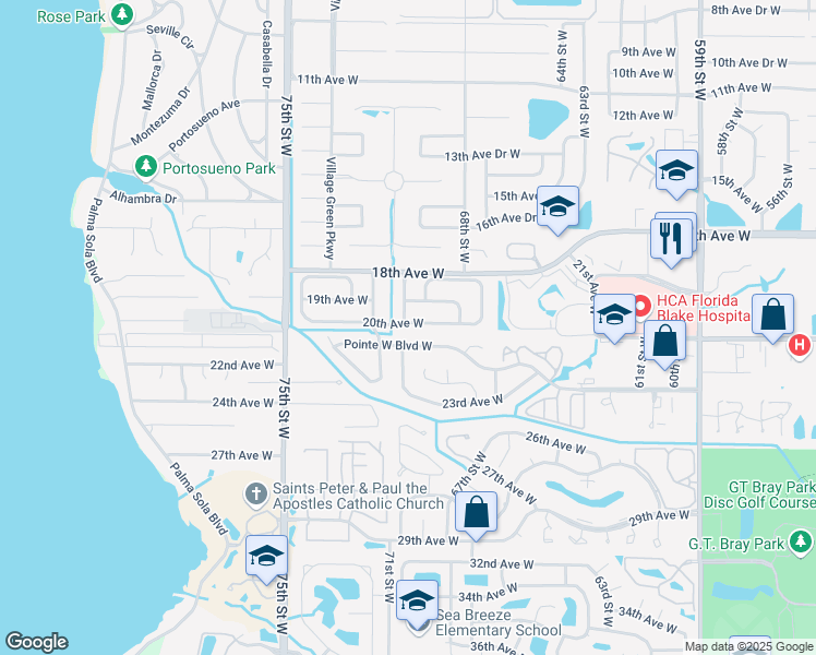 map of restaurants, bars, coffee shops, grocery stores, and more near 7001 20th Avenue West in Bradenton
