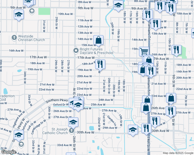 map of restaurants, bars, coffee shops, grocery stores, and more near 2014 22nd Street West in Bradenton