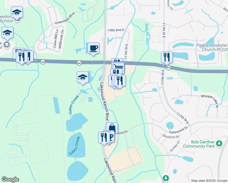 map of restaurants, bars, coffee shops, grocery stores, and more near 1861 Arcade Place in Bradenton