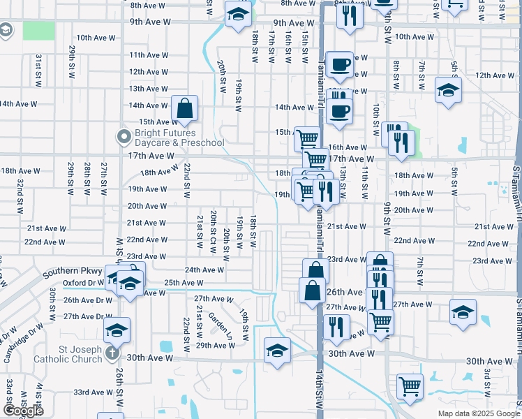 map of restaurants, bars, coffee shops, grocery stores, and more near 2004 18th Street West in Bradenton