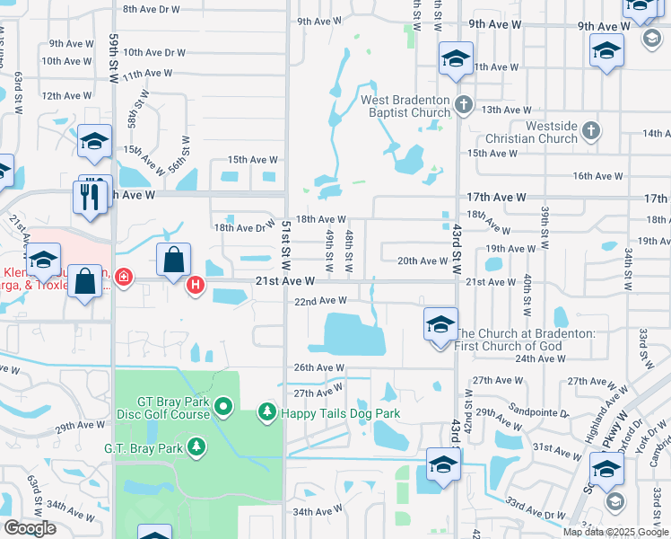 map of restaurants, bars, coffee shops, grocery stores, and more near 2007 49th Street West in Bradenton