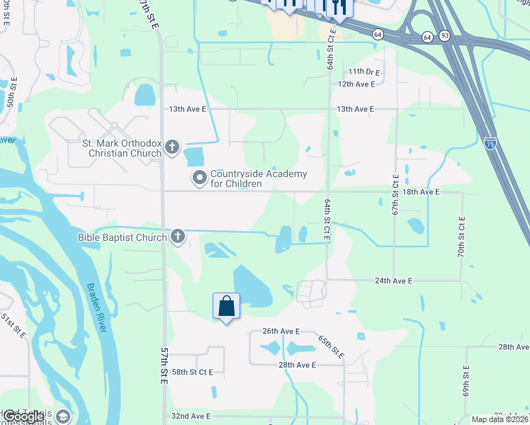 map of restaurants, bars, coffee shops, grocery stores, and more near 6116 18th Avenue East in Bradenton