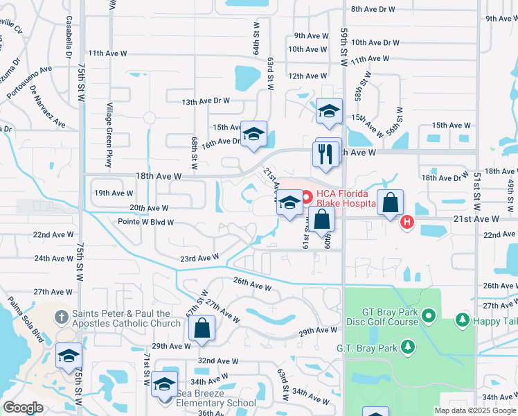 map of restaurants, bars, coffee shops, grocery stores, and more near 6410 21st Avenue West in Bradenton