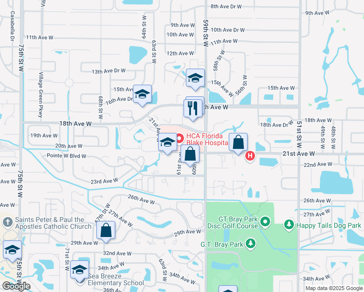 map of restaurants, bars, coffee shops, grocery stores, and more near 2020 59th Street West in Bradenton