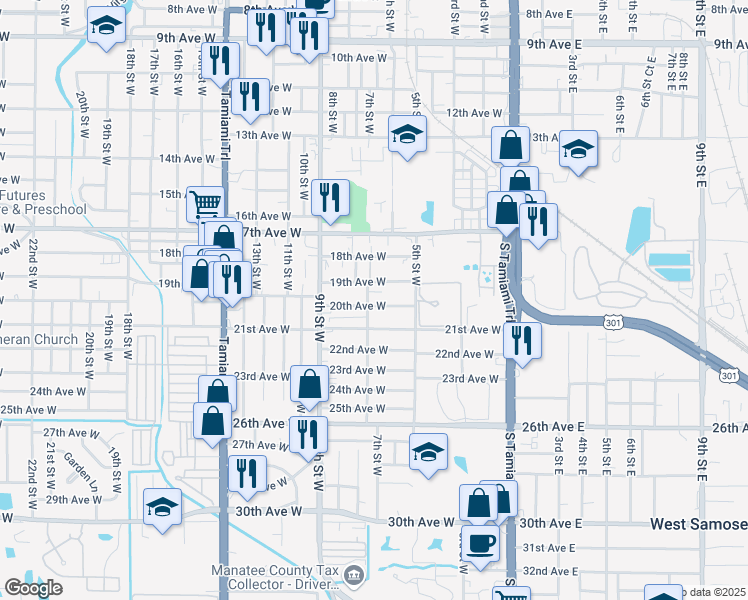 map of restaurants, bars, coffee shops, grocery stores, and more near 615 20th Avenue West in Bradenton