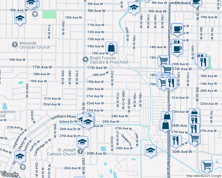 map of restaurants, bars, coffee shops, grocery stores, and more near 2014 22nd Street West in Bradenton