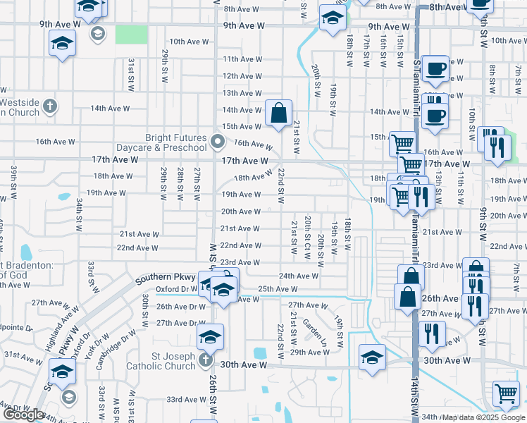 map of restaurants, bars, coffee shops, grocery stores, and more near 2014 22nd Street West in Bradenton