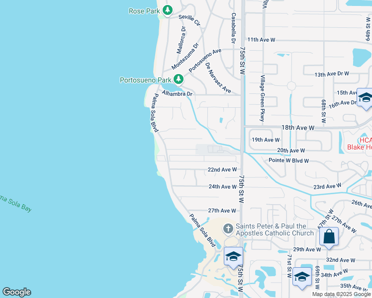 map of restaurants, bars, coffee shops, grocery stores, and more near 13 Velverde Drive in Bradenton