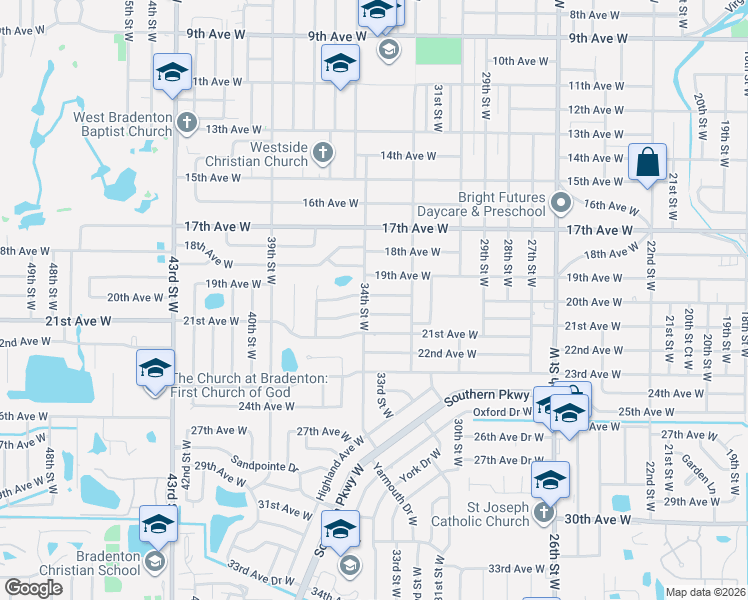 map of restaurants, bars, coffee shops, grocery stores, and more near 3404 20th Avenue Drive West in Bradenton