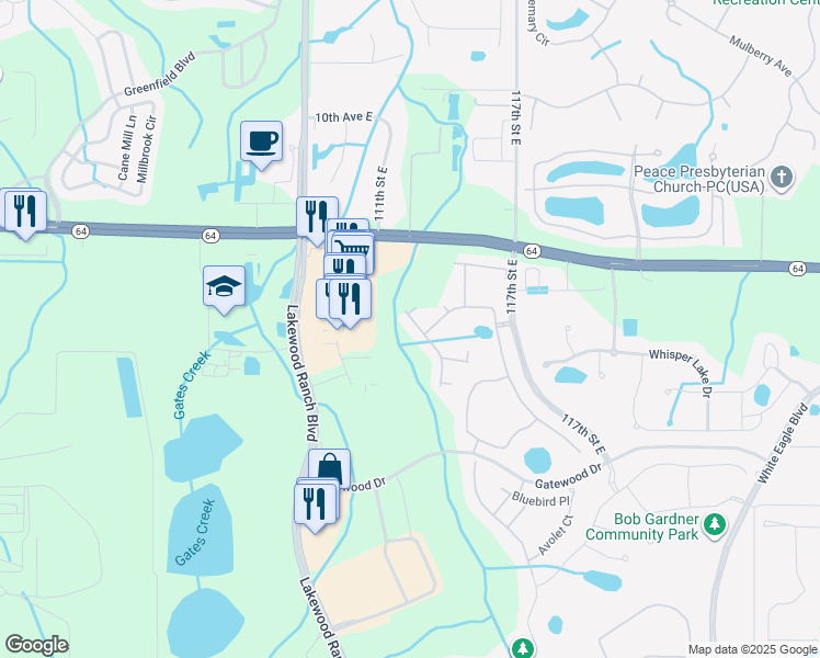 map of restaurants, bars, coffee shops, grocery stores, and more near 11118 Corridor Place in Bradenton