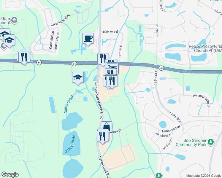 map of restaurants, bars, coffee shops, grocery stores, and more near 1861 Arcade Place in Bradenton