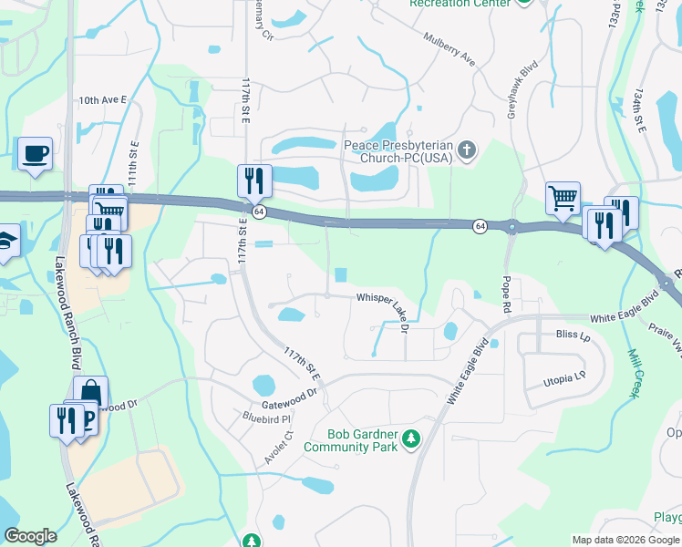 map of restaurants, bars, coffee shops, grocery stores, and more near 12125 Whisper Lake Drive in Bradenton
