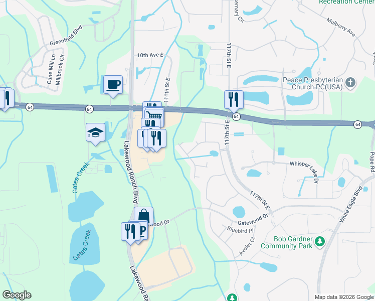 map of restaurants, bars, coffee shops, grocery stores, and more near 11118 Corridor Place in Bradenton