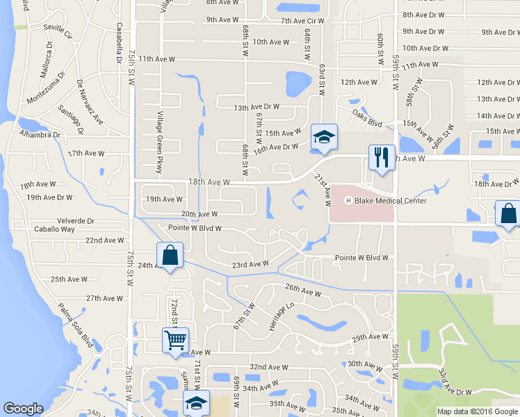 map of restaurants, bars, coffee shops, grocery stores, and more near 6701 20th Avenue West in Bradenton