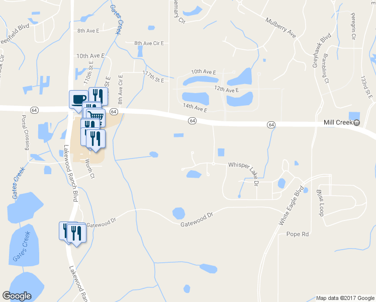 map of restaurants, bars, coffee shops, grocery stores, and more near 1806 Lake George Cove in Bradenton