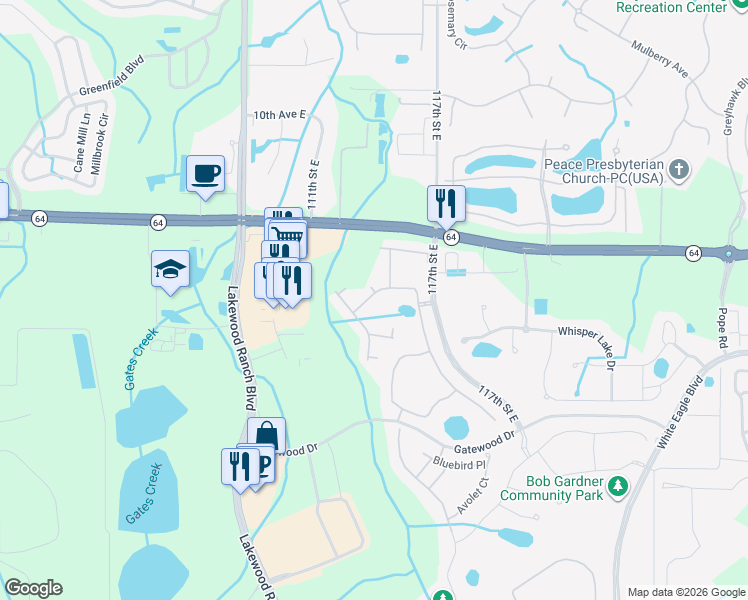 map of restaurants, bars, coffee shops, grocery stores, and more near 1747 Woodleaf Hammock Court in Lakewood Ranch