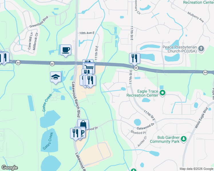 map of restaurants, bars, coffee shops, grocery stores, and more near 1747 Woodleaf Hammock Court in Lakewood Ranch