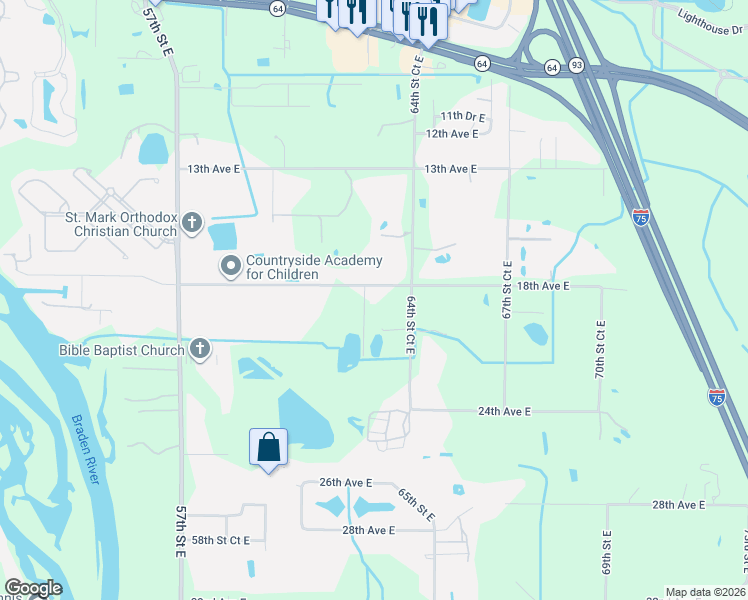 map of restaurants, bars, coffee shops, grocery stores, and more near 6325 18th Avenue East in Bradenton