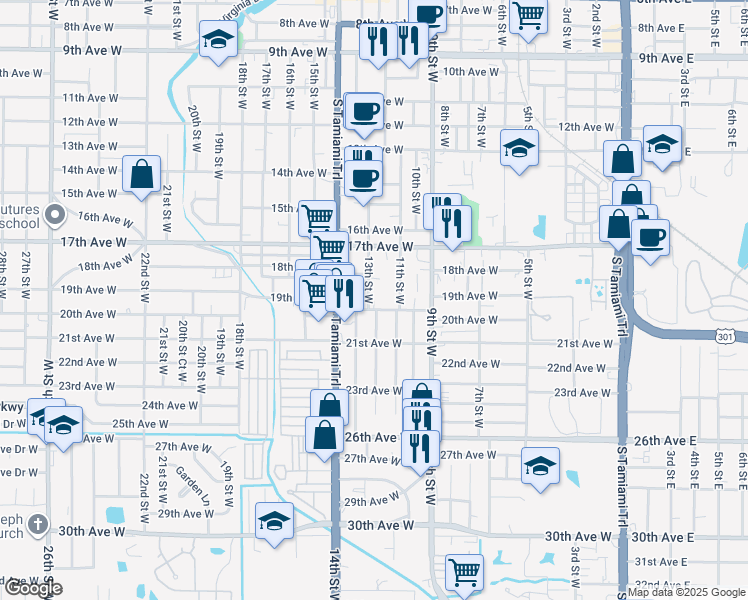 map of restaurants, bars, coffee shops, grocery stores, and more near 1811 13th Street West in Bradenton