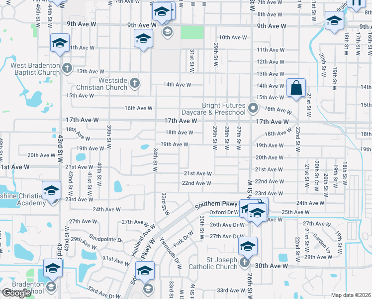 map of restaurants, bars, coffee shops, grocery stores, and more near 3104 19th Avenue West in Bradenton