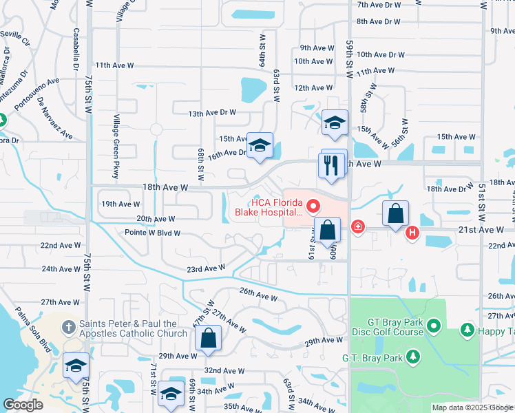 map of restaurants, bars, coffee shops, grocery stores, and more near 6404 21st Avenue West in Bradenton