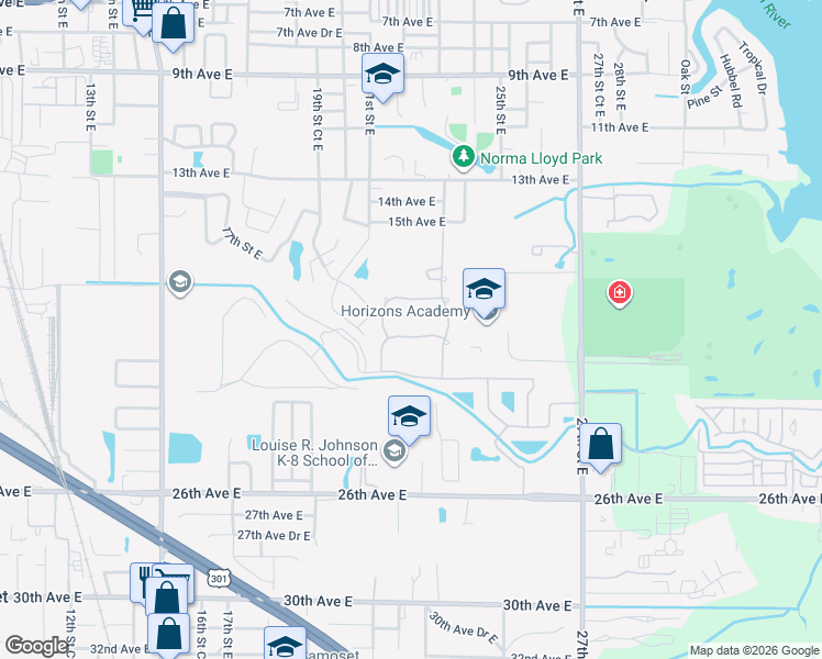 map of restaurants, bars, coffee shops, grocery stores, and more near 2140 16th Avenue East in Bradenton