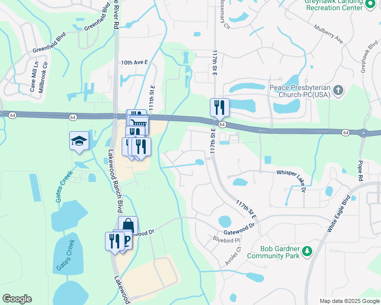 map of restaurants, bars, coffee shops, grocery stores, and more near 1770 Woodleaf Hammock Court in Bradenton