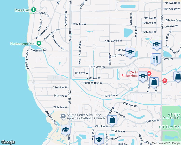 map of restaurants, bars, coffee shops, grocery stores, and more near 1806 72nd Street West in Bradenton
