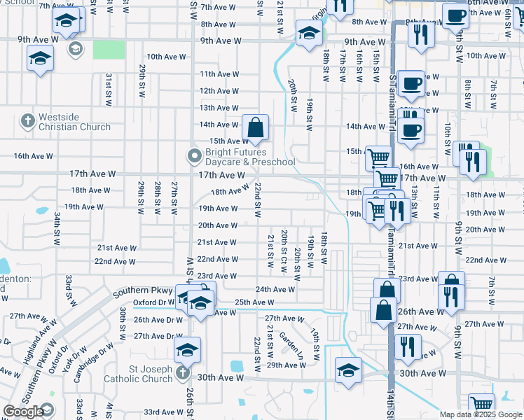 map of restaurants, bars, coffee shops, grocery stores, and more near 2212 19th Avenue West in Bradenton