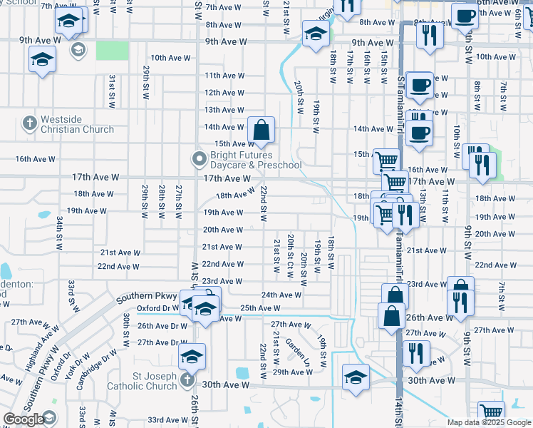 map of restaurants, bars, coffee shops, grocery stores, and more near 2212 19th Avenue West in Bradenton