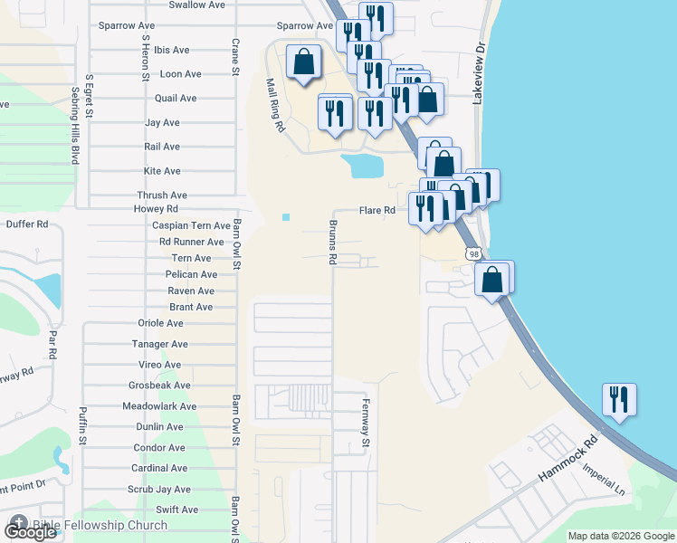 map of restaurants, bars, coffee shops, grocery stores, and more near 1940 Brunns Road in Sebring