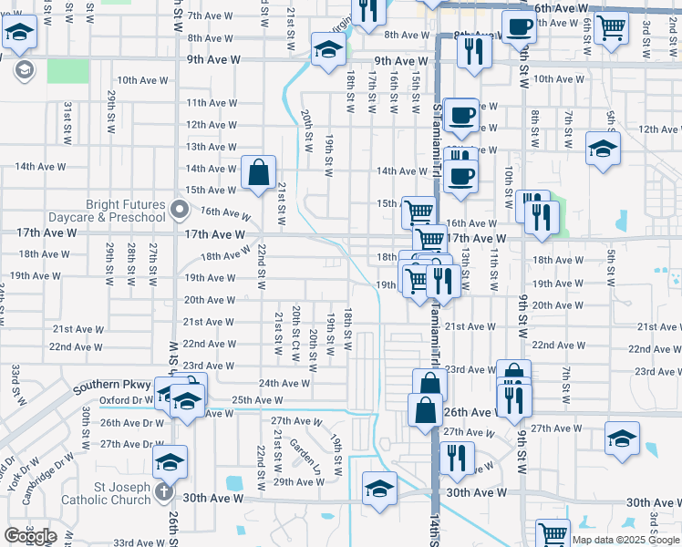 map of restaurants, bars, coffee shops, grocery stores, and more near 1802 19th Avenue West in Bradenton