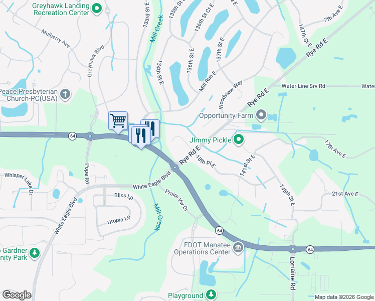 map of restaurants, bars, coffee shops, grocery stores, and more near 13719 18th Place East in Bradenton