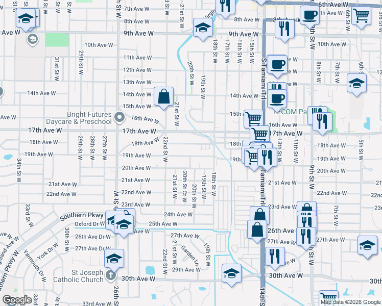 map of restaurants, bars, coffee shops, grocery stores, and more near 1914 19th Avenue West in Bradenton