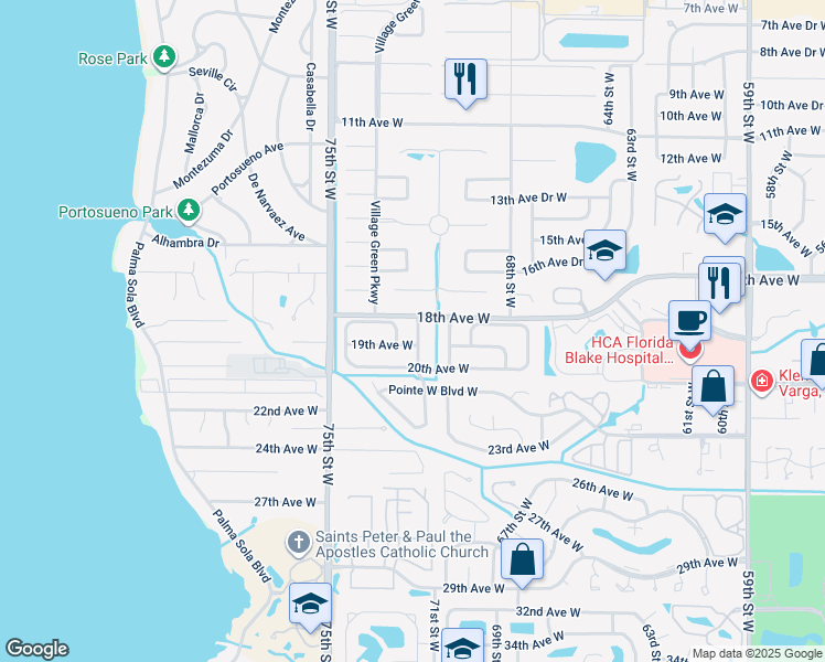 map of restaurants, bars, coffee shops, grocery stores, and more near 1806 72nd Street West in Bradenton