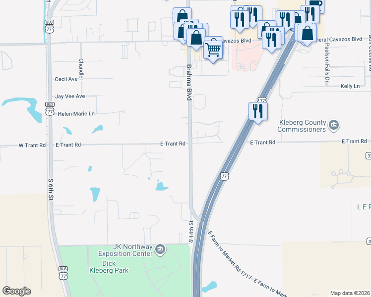 map of restaurants, bars, coffee shops, grocery stores, and more near 925 East Trant Road in Kingsville