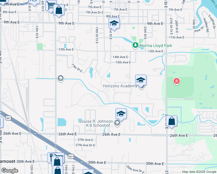 map of restaurants, bars, coffee shops, grocery stores, and more near 2140 16th Avenue East in Bradenton