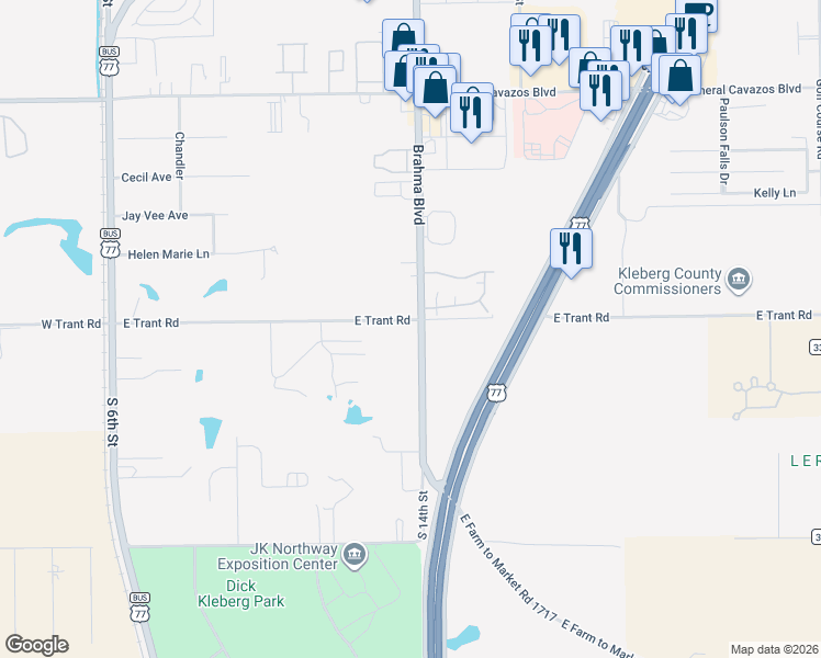 map of restaurants, bars, coffee shops, grocery stores, and more near 925 East Trant Road in Kingsville