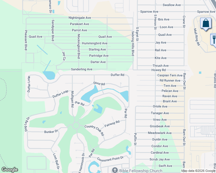 map of restaurants, bars, coffee shops, grocery stores, and more near 3401 Divot Road in Sebring