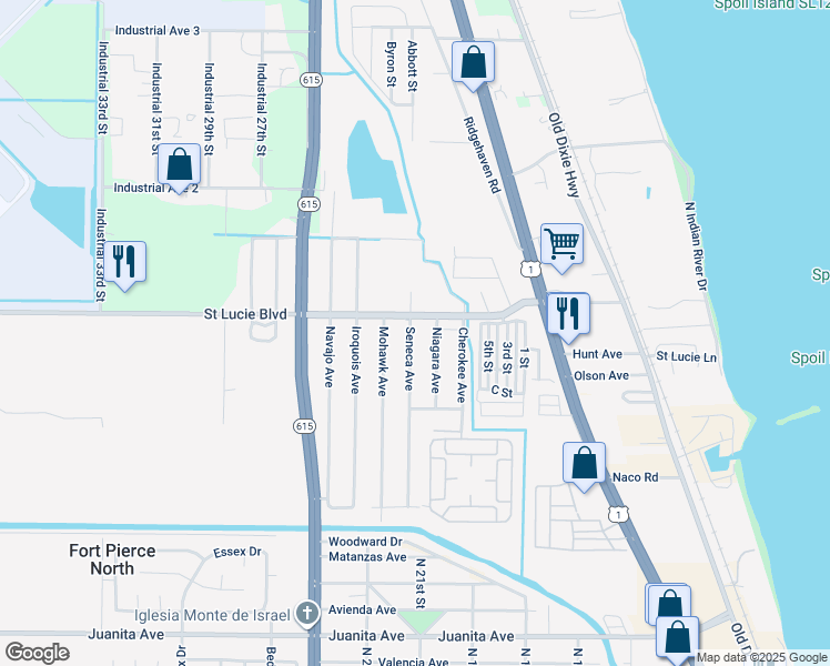 map of restaurants, bars, coffee shops, grocery stores, and more near 2766 Seneca Avenue in Fort Pierce