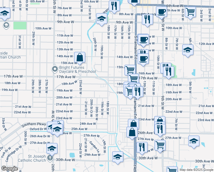 map of restaurants, bars, coffee shops, grocery stores, and more near 1802 19th Avenue West in Bradenton