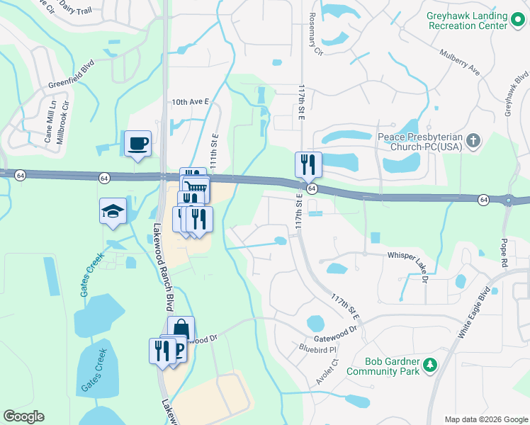 map of restaurants, bars, coffee shops, grocery stores, and more near 1747 Woodleaf Hammock Court in Lakewood Ranch