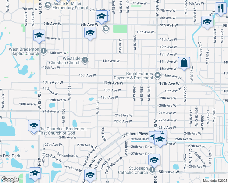 map of restaurants, bars, coffee shops, grocery stores, and more near 3104 19th Avenue West in Bradenton