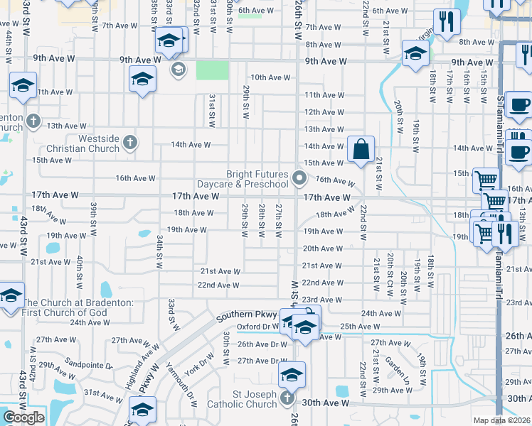 map of restaurants, bars, coffee shops, grocery stores, and more near 1702 28th Street West in Bradenton