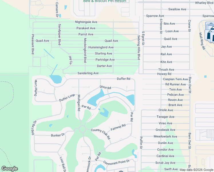 map of restaurants, bars, coffee shops, grocery stores, and more near 3401 Divot Road in Sebring