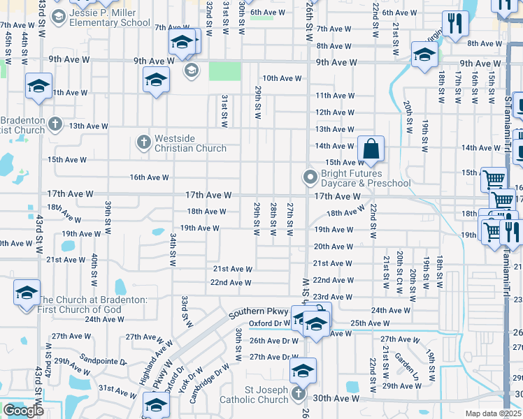 map of restaurants, bars, coffee shops, grocery stores, and more near 1702 28th Street West in Bradenton